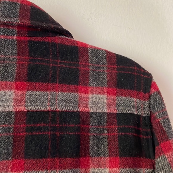WOOLRICH Vintage Wool Plaid Check Double Breasted Coat Jacket Peacoat Red Black - Picture 12 of 14